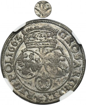 John II Casimir, 6 Groschen Bromberg 1663 AT - NGC AU DETAILS