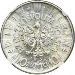 Piłsudski, 10 złotych 1936 - NGC AU58
