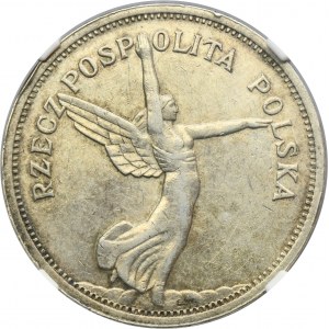 Nike, 5 złotych Bruksela 1928 - NGC AU55
