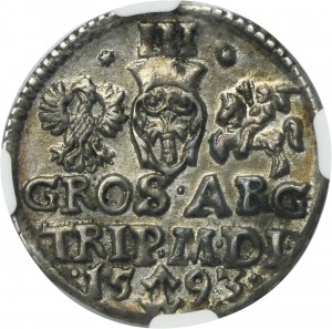 Sigismund III Vasa, 3 Groschen Vilnius 1593 - NGC AU58