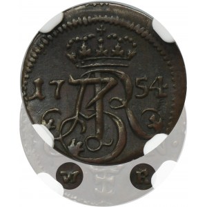 August III Sas, Szeląg Gdańsk 1754 WR - RZADKI - NGC AU DETAILS