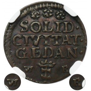 August III Sas, Szeląg Gdańsk 1754 WR - RZADKI - NGC AU DETAILS