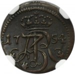 August III Sas, Szeląg Gdańsk 1754 WR - RZADKI - NGC AU DETAILS