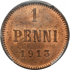 Finland, Autonomia, Nicholas II, 1 Penni Helsinki 1913 - PCGS MS64 RB