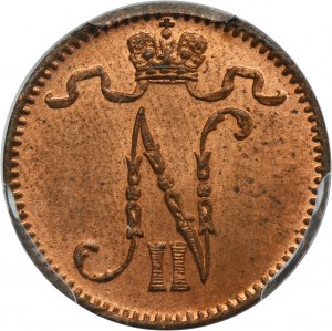 Finland, Autonomia, Nicholas II, 1 Penni Helsinki 1913 - PCGS MS64 RB
