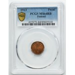 Finland, Autonomia, Nicholas II, 1 Penni Helsinki 1913 - PCGS MS64 RB