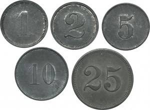 Set, Beuthn, Lagiewnick, Carnalls Freude Grube, 1 Pfennig, 2 Pfennig, 5 Pfennig, 10 Pfennig and 25 Pfennig (5 pcs.)