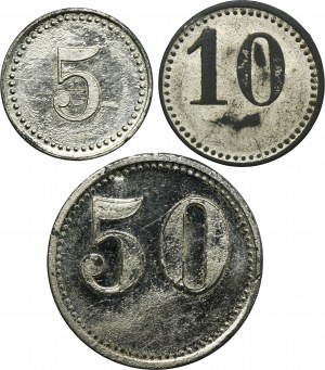 Set, Beuthn, Miechowitz, Preussengrube, 5 Pfennig, 10 Pfennig and 50 Pfennig (3 pcs.)