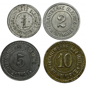 Set, Gleiwitz, Drahtwerke, 1 Pfennig, 2 Pfennig, 5 Pfennig and 10 Pfennig (4 pcs.)