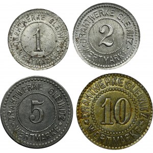 Set, Gleiwitz, Drahtwerke, 1 Pfennig, 2 Pfennig, 5 Pfennig and 10 Pfennig (4 pcs.)