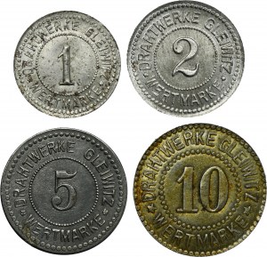 Set, Gleiwitz, Drahtwerke, 1 Pfennig, 2 Pfennig, 5 Pfennig and 10 Pfennig (4 pcs.)