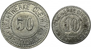 Set, Gleiwitz, Drahtwerke, 10 Pfennig and 50 Pfennig (2 pcs.)