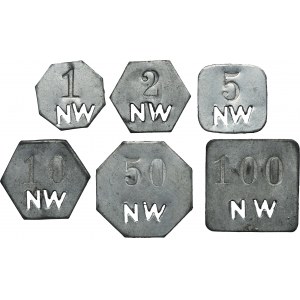 Set, Gleiwitz, Laband, Schlesische Nickelwerke, 1 Pfennig, 2 Pfennig, 5 Pfennig, 10 Pfennig, 50 Pfennig and 100 Pfennig (6 pcs.)