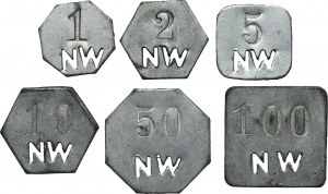 Set, Gleiwitz, Laband, Schlesische Nickelwerke, 1 Pfennig, 2 Pfennig, 5 Pfennig, 10 Pfennig, 50 Pfennig and 100 Pfennig (6 pcs.)