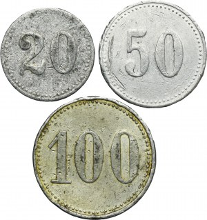 Set, Ruda in Oberschlesien, Friedenshütte, Hütten Kaufhaus, 20 Pfennig, 50 Pfennig and 100 Pfennig (3 pcs.)