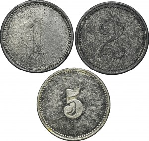 Set, Ruda in Oberschlesien, Orzegow, Gotthardtschacht, 1 Pfennig, 2 Pfennig and 5 Pfennig (3 pcs.)