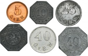 Set, Ruda in Oberschlesien, Ruda, Gräflich von Ballenstrem'sche Werke, 5 Pfennig, 10 Pfennig, 25 Pfennig and 40 Pfennig (6 pcs.)