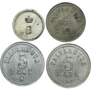 Set, Schwientochlowitz, Falvahütte, 25 Pfennig, 2 Mark and 5 Mark (4 pcs.)