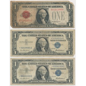 USA, zestaw 1 dolary 1928-57 (3 szt.)
