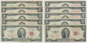 USA, set 2 Dollars 1953-63 (10 pcs.)