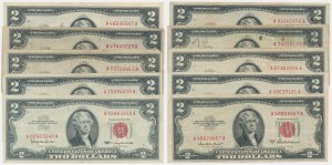 USA, set 2 Dollars 1953-63 (10 pcs.)