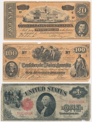 USA, série de 1-100 dollars 1862-1917 (3 pièces).