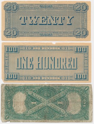 USA, série de 1-100 dollars 1862-1917 (3 pièces).