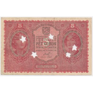 Czechoslovakia, 5 Korun 1919 - cancelled