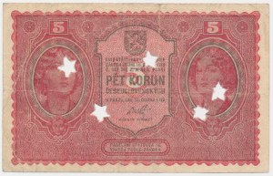 Czechoslovakia, 5 Korun 1919 - cancelled