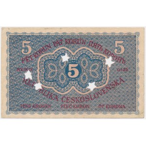 Czechoslovakia, 5 Korun 1919 - cancelled