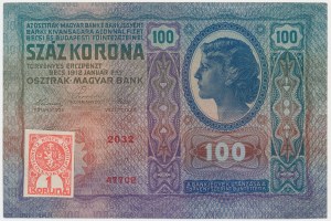 Czechoslovakia, 1 Koruna 1919 on 100 Korun 1912