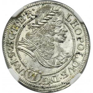 Silesia, Habsburg rule, Leopold I, 6 Kreuzer Breslau 1673 SHS - NGC MS65
