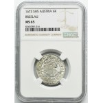 Silesia, Habsburg rule, Leopold I, 6 Kreuzer Breslau 1673 SHS - NGC MS65