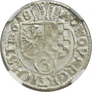 Silesia, Duchy of Liegnitz-Brieg-Wohlau, Johann Christian and Georg Rudolf, 3 Kreuzer Reichenstein 1618 HR - NGC MS63