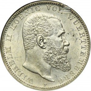 Germany, Kingdom of Württemberg, Wilhelm II, 5 Mark Stuttgart 1908 F
