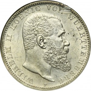 Germany, Kingdom of Württemberg, Wilhelm II, 5 Mark Stuttgart 1908 F