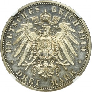 Germany, Saxony-Weimar-Eisenach, Wilhelm Ernst, 3 Mark Berlin 1910 A NGC PF62
