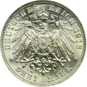 Germany, Saxony, Friedrich August III, 3 Mark Muldenhütten 1913 E