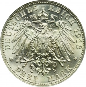 Germany, Saxony, Friedrich August III, 3 Mark Muldenhütten 1913 E