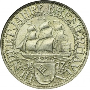 Germany, Weimar Republic, 3 Mark Berlin 1927 A - Bremerhaven