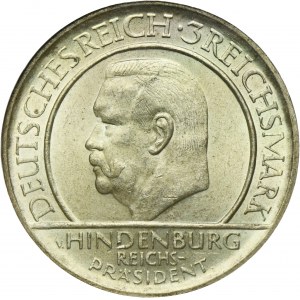 Germany, Weimar Republic, 3 Mark Stuttgart 1929 F - Weimar Oath