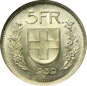 Switzerland, 5 Francs Bern 1939 B