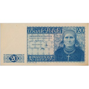 20 złotych 1939 - DRUK PRÓBNY - RZADKIE