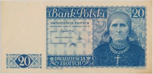 20 złotych 1939 - DRUK PRÓBNY - RZADKIE