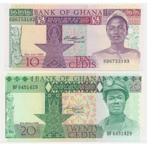 Ghana, lot 10-20 Cedis 1980-82 (2 pcs.)