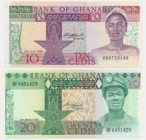Ghana, lot 10-20 Cedis 1980-82 (2 pcs.)