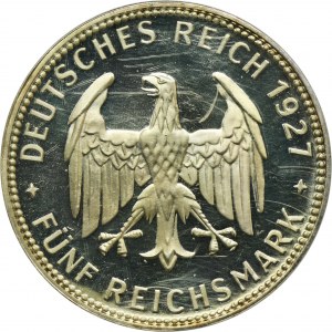Germany, Weimar Republic, 5 Mark Stuttgart 1927 F - 450 Years of the University of Tübingen