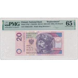 20 złotych 1994 - YD - PMG 65 EPQ - seria zastępcza