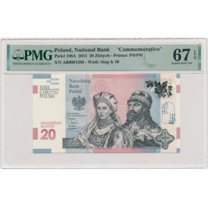 20 złotych 2015 - 1050 rocznica chrztu Polski - PMG 67 EPQ
