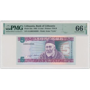 Lithuania, 5 Litai 1993 - PMG 66 EPQ